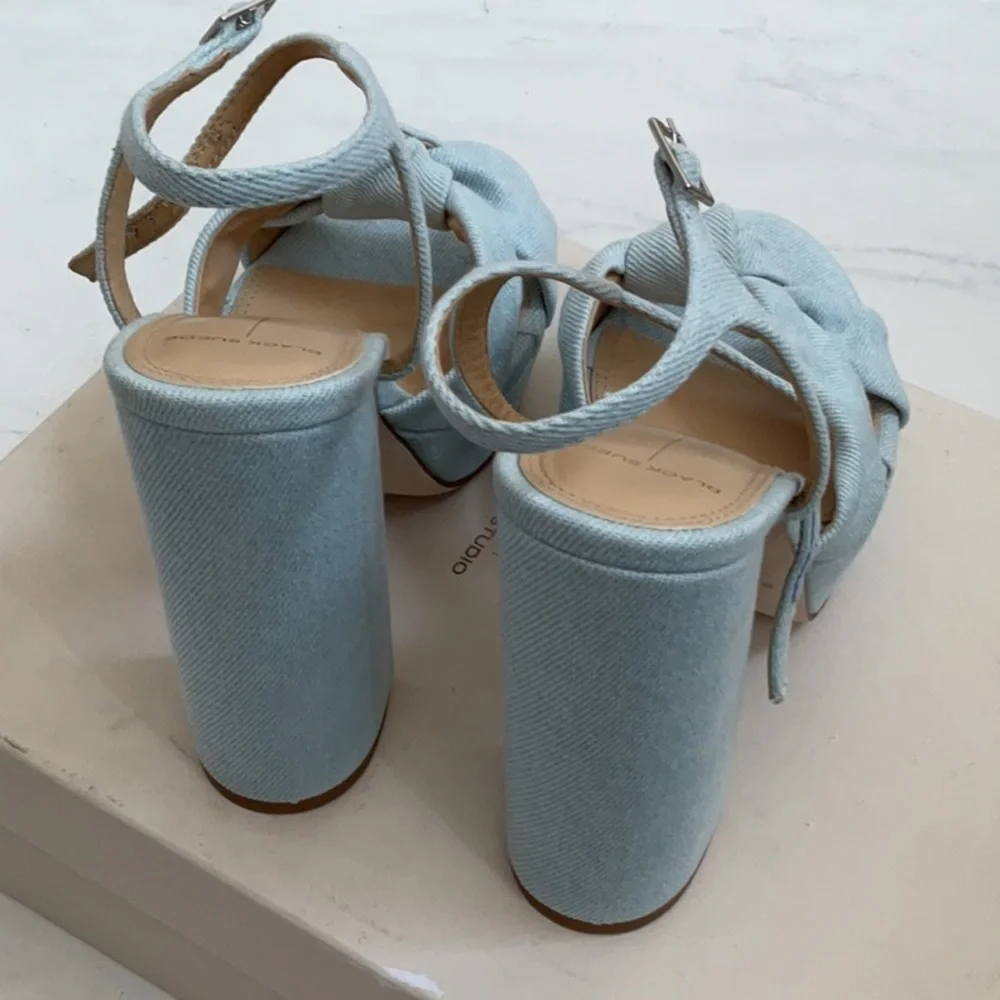 Black Suede Studio Abby Platform Sandal in Light Denim, Size: 9